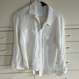 Sanctuary White Gauze Button Down Shirt Roll Tab Sleeve Lightweight XS